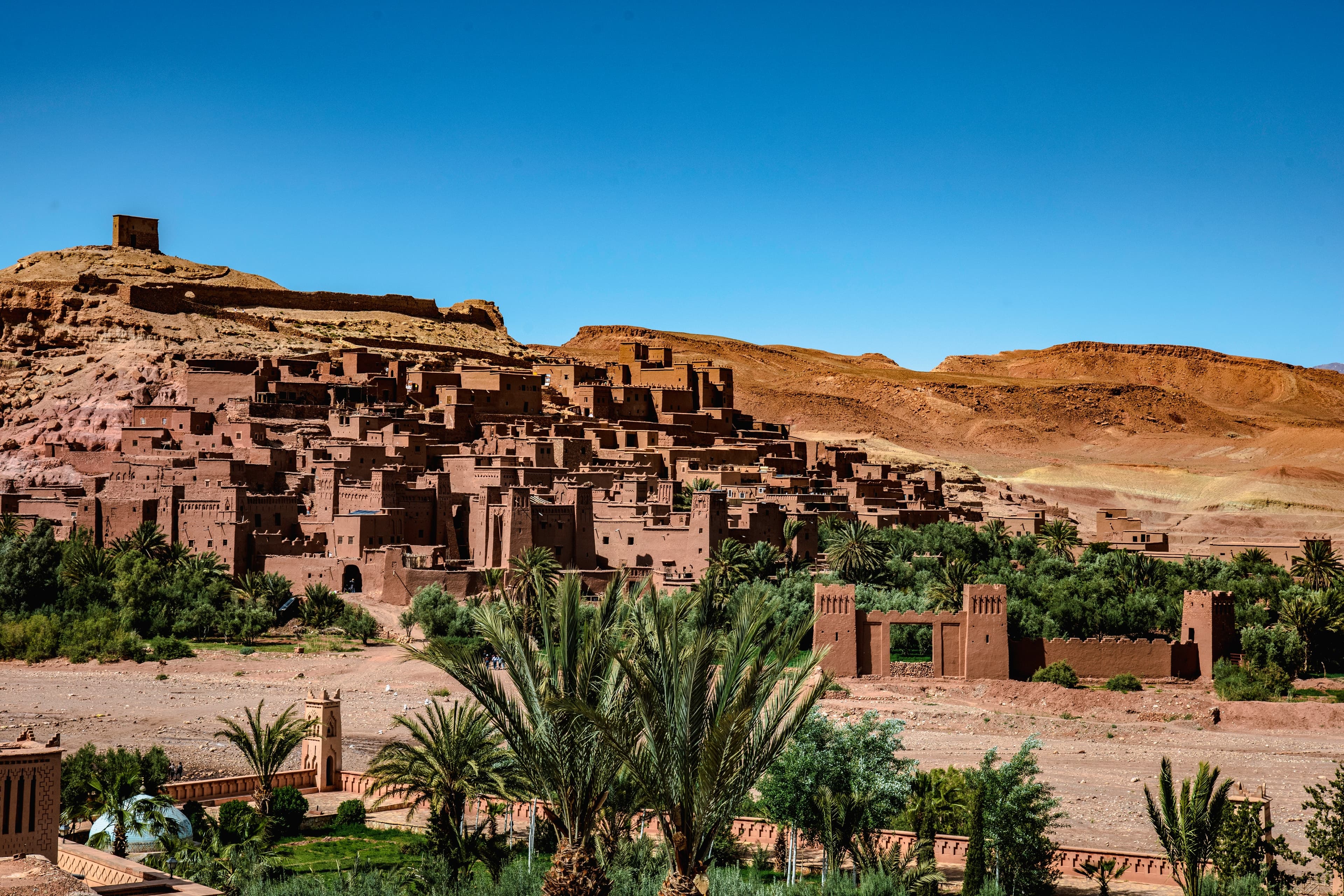 The earthen ksar of Aït Benhaddou rising above palms